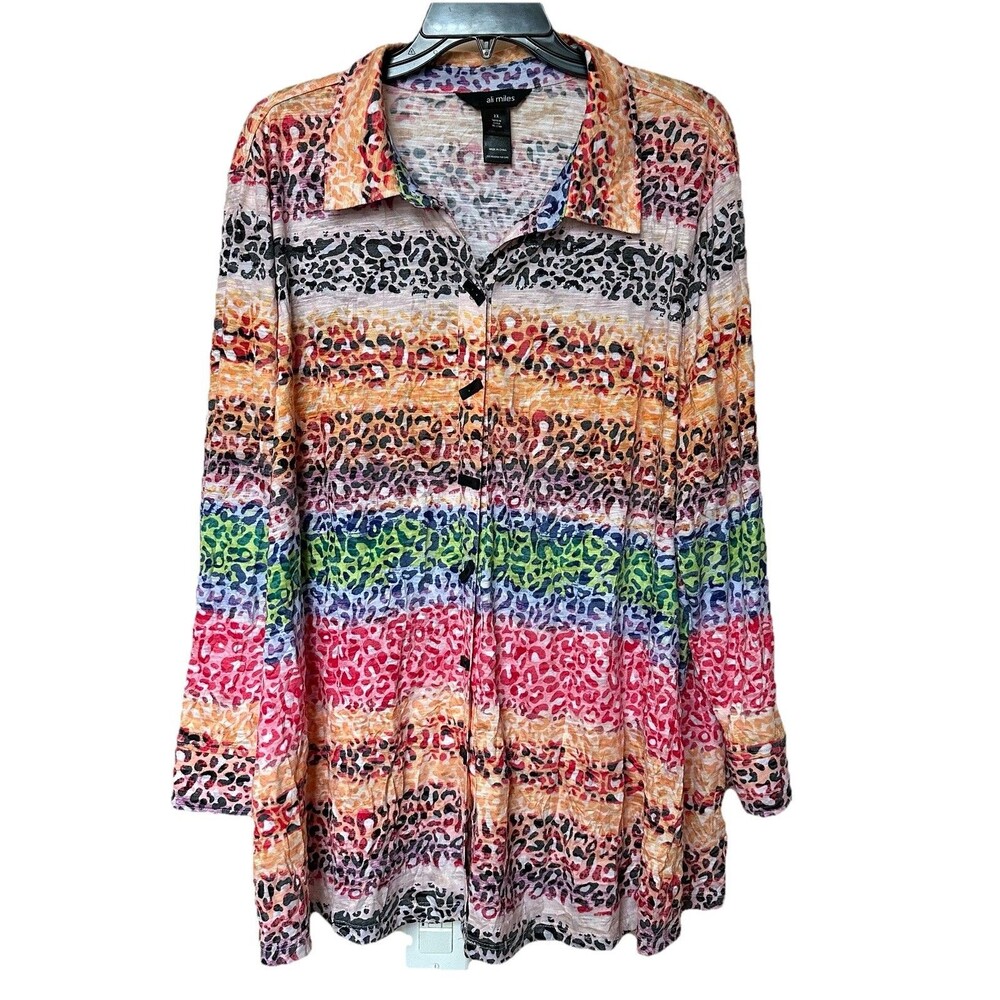 Ali Miles Top Women's 2X Rainbow Animal Print Artsy Lagenlook Gauzy Tunic